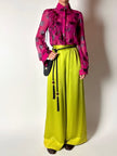 Pantalone vintage Guy Laroche Couture modello a palazzo in raso verde lime