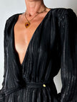 Jumpsuit vintage Yves Saint Laurent Rive Gauche nera con righe in lamé oro