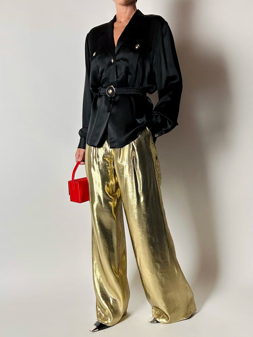 Cintura vintage Nina Ricci Paris in passamaneria elastica nera con fibbia gioiello e nappa couture