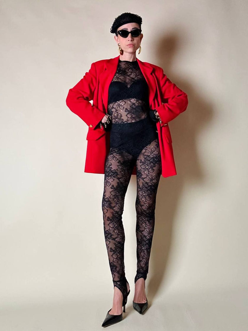 Jumpsuit con staffe in pizzo nero “La Perla”
