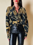 Camicia in seta opaca nera fantasia barocca