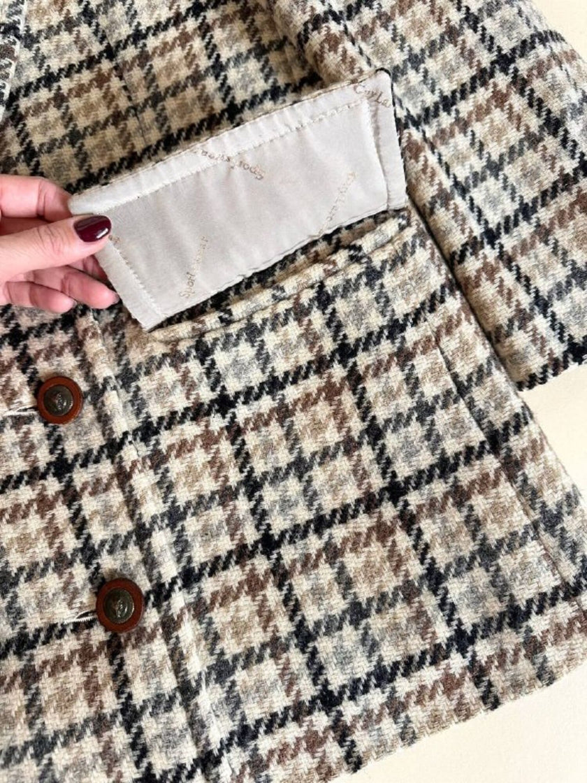 Guy Laroche Sportswear glen check wool double-breasted blazer with leather and metal buttons