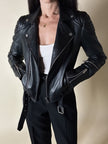 Giacca Biker vintage in pelle nera Brooklyn Bridge Factory