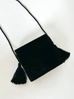 Pochette Beauté vintage Yves Saint Laurent in camoscio nero con nappine e specchio