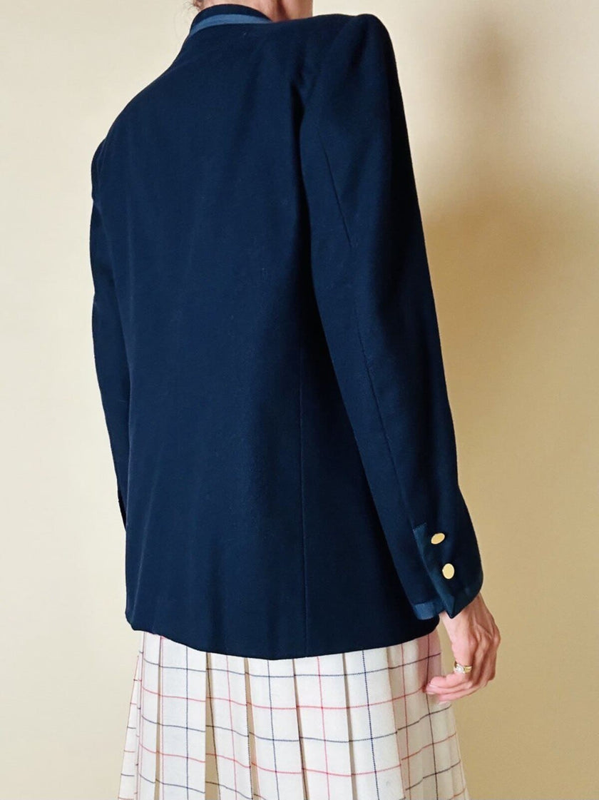 Blazer in lana blu con profili in gros grain “Gibò Firenze”