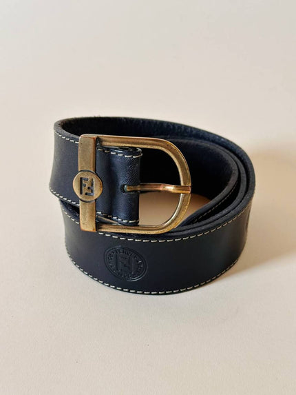 Cintura Fendi vintage in pelle testa di moro con loghi a caldo