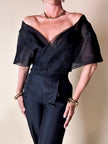 Top incrociato in organza nera con ricamo in perline “Per Te By Krizia”