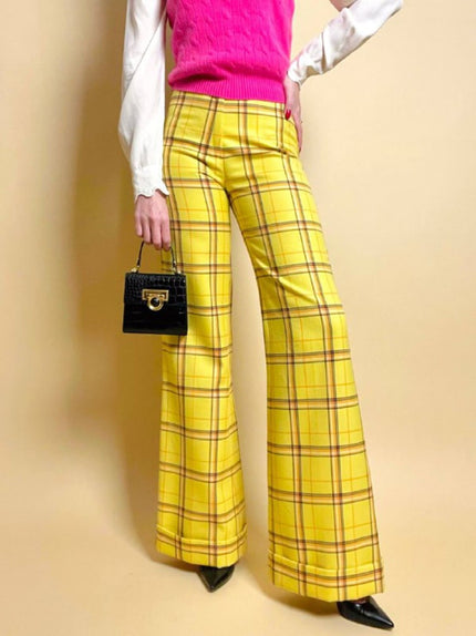 Pantalone a zampa fantasia tartan giallo scuolabus