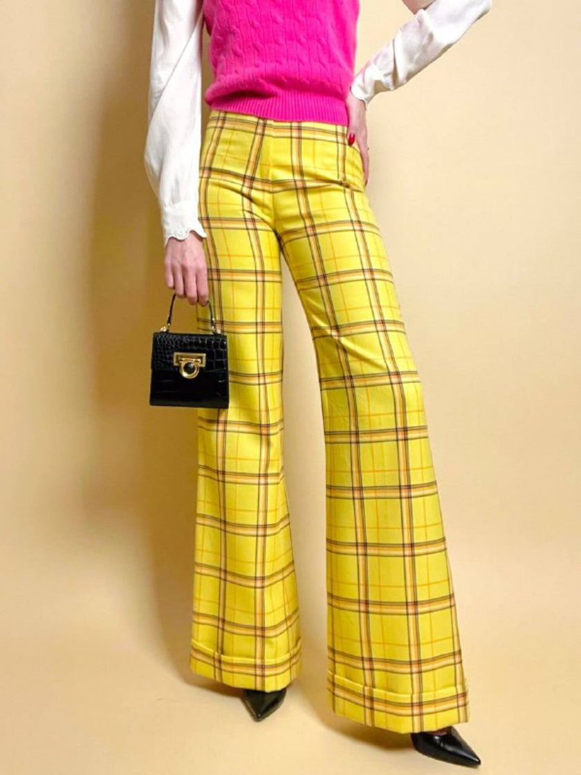 Pantalone a zampa fantasia tartan giallo scuolabus
