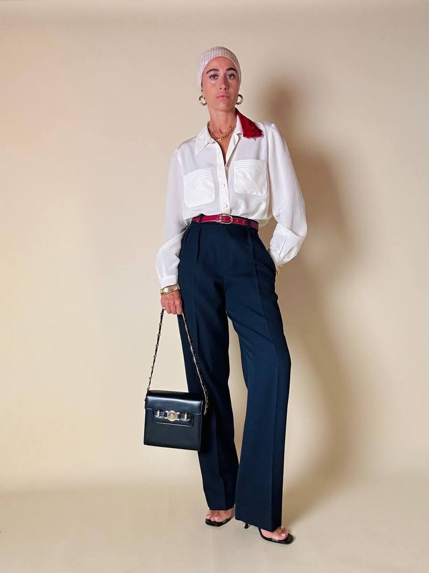 Camicia in seta avorio con tasche ricamate “Valentino Miss V”