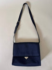 Borsa messenger in tessuto plastificato e pelle blu “Yves Saint Laurent”