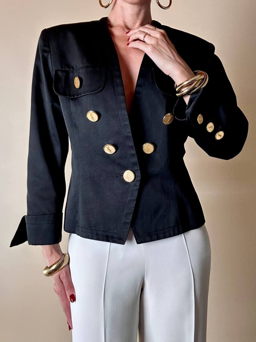 Blazer nero con bottoni gioiello dorati “Yves Saint Laurent”