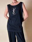 Canottiera in cotone nero con maxi logo ricamato “Yves Saint Laurent”