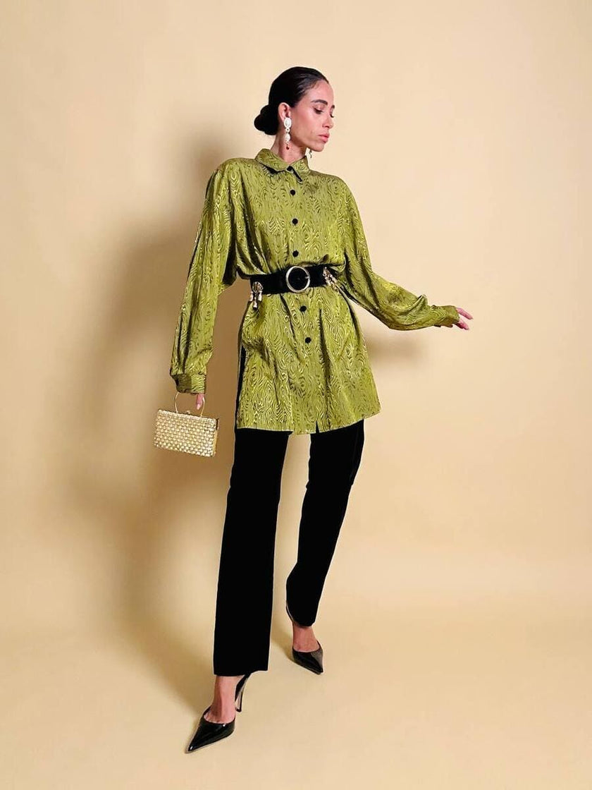 Camicia in tessuto Jaquard moiré verde acido “Marlène Laurent”
