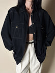 Camicia vintage nera con tasche applicate sul petto cuciture in lamé oro e bottoni dorati