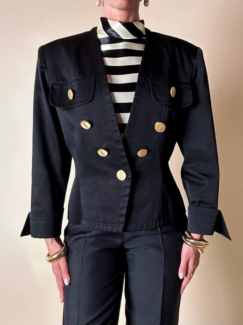 Blazer nero con bottoni gioiello dorati “Yves Saint Laurent”