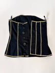 Bustier vintage Yves Saint Laurent en tissu noir agrémenté d'un galon serpentin en lamé doré
