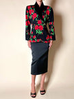 Blazer doppiopetto in tessuto moiré fantasia rose rosse
