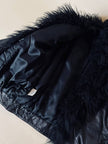 Bomber fatto a mano in pelle nera con maxi collo in mongolia