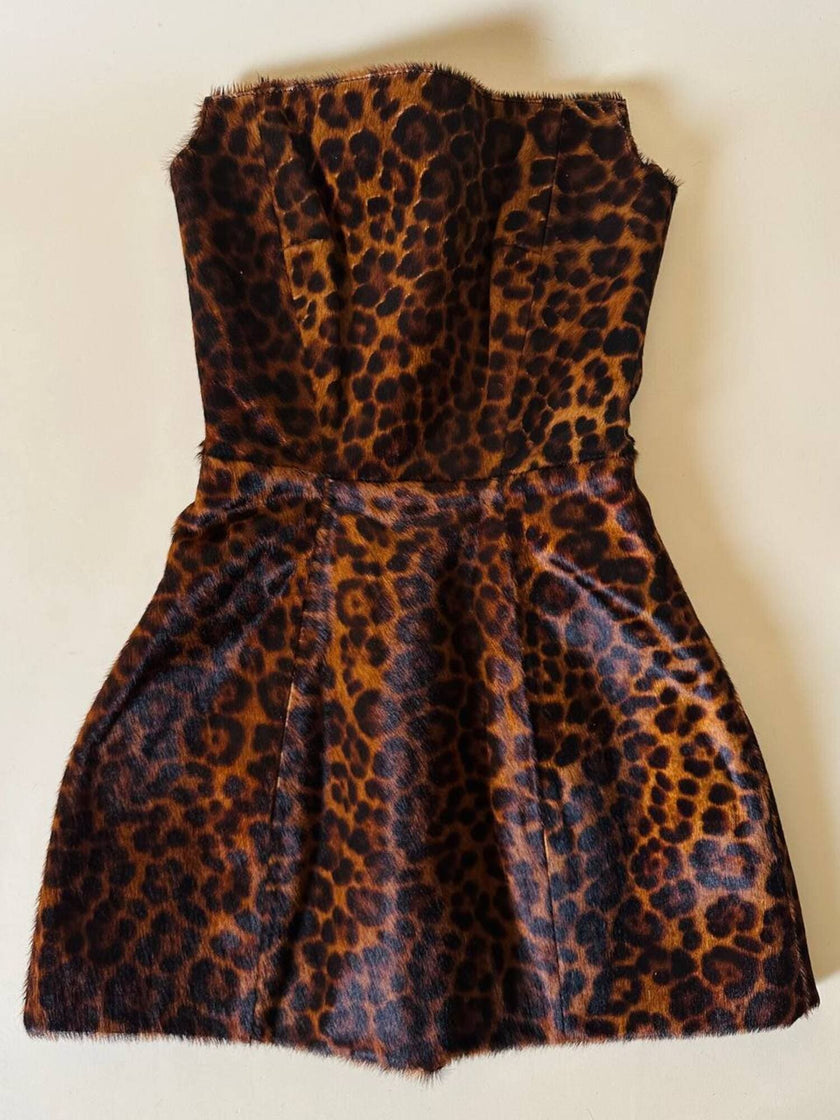 Mini abito con gonna a palloncino in cavallino leopardato