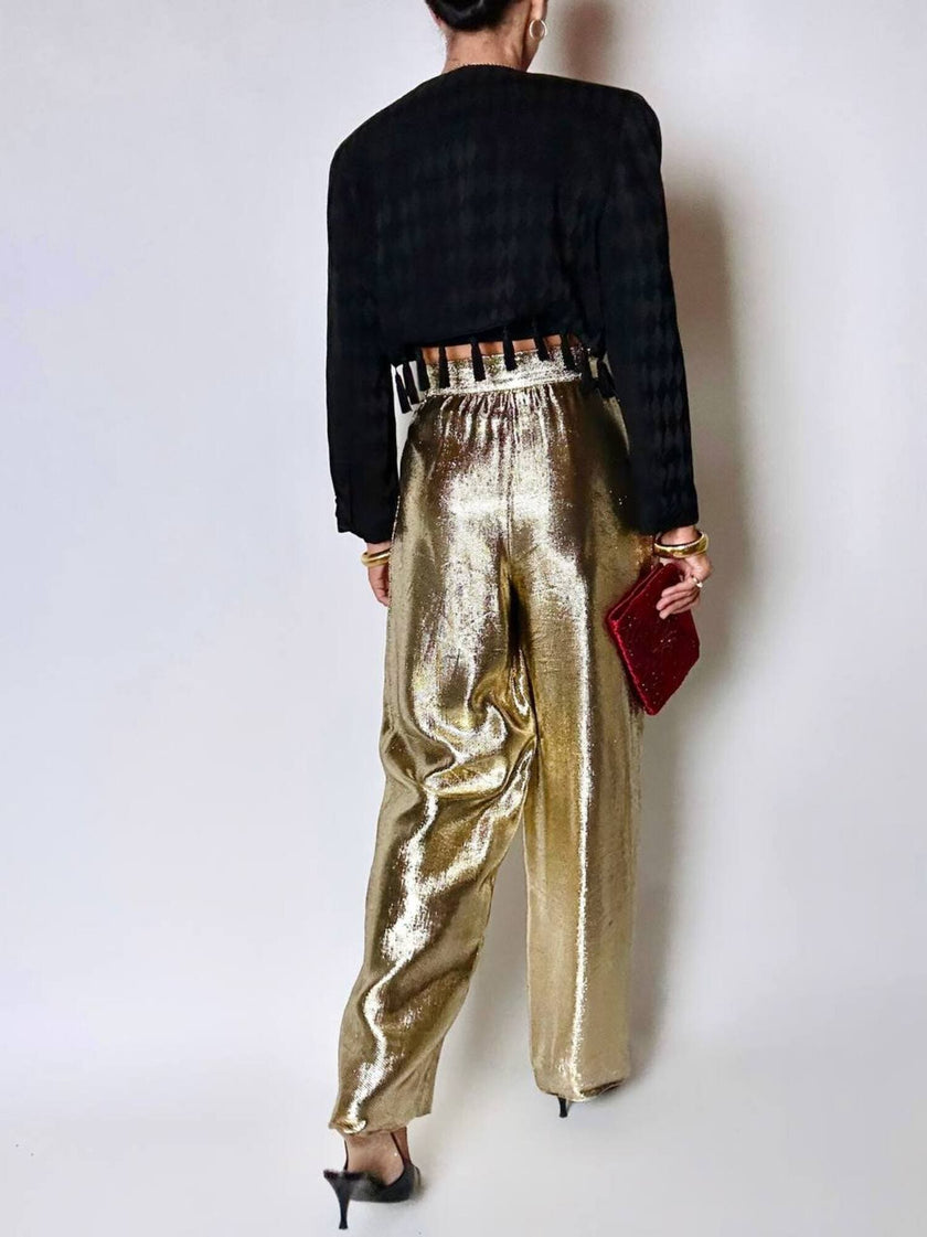Spencer vintage Louis Féraud in tessuto jacquard nero operato a losanghe e nappine