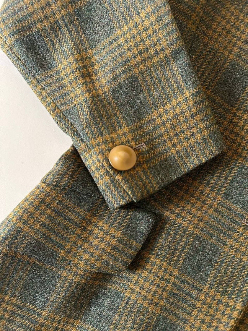 Blazer Yves Saint Laurent de lana con estampado de Príncipe de Gales verde y ocre