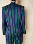 Witty Girl ensemble in bottle green and midnight blue vertical-striped wool jersey
