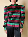 Blusa in lamé goffrato a righe orizzontali multicolor