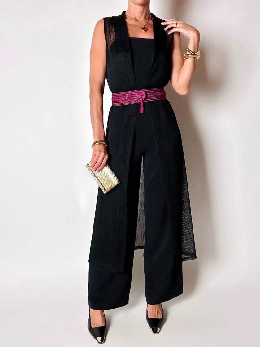 Jumpsuit vintage Pianoforte di Max Mara in crepe chine nero