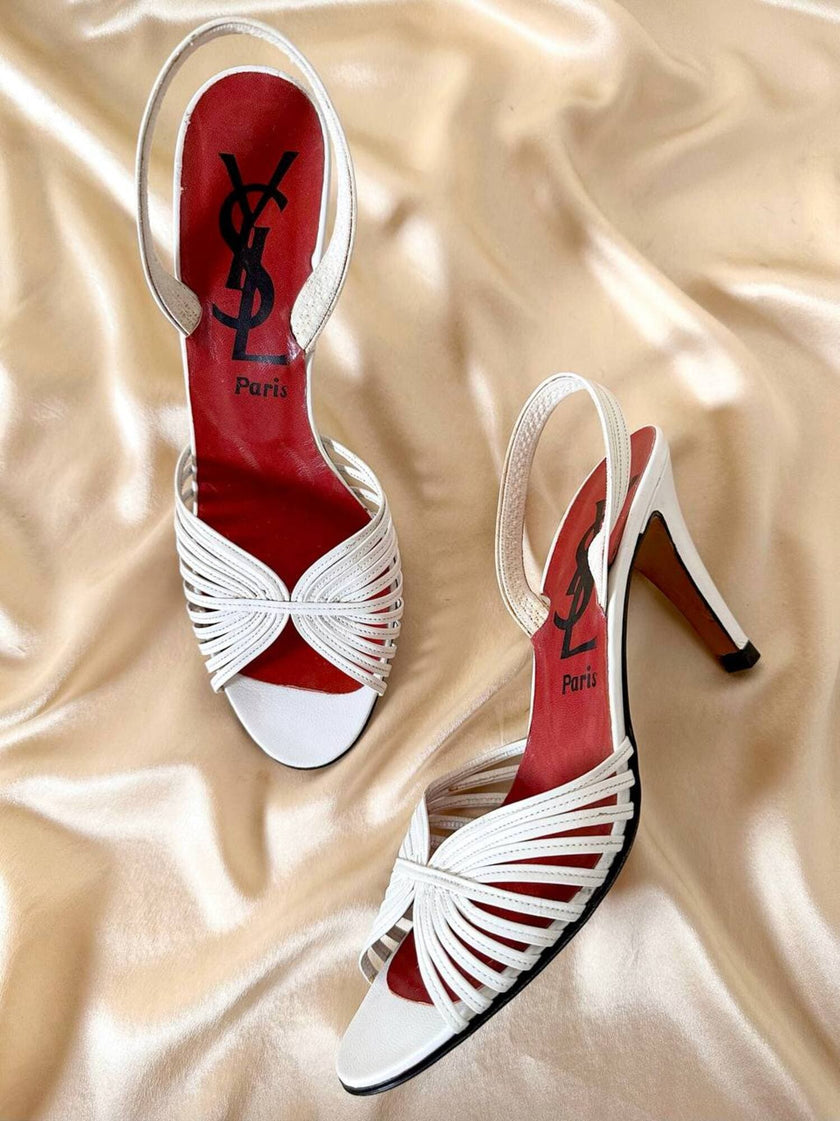 Sandali in pelle bianca con tacco a spillo “Yves Saint Laurent”