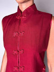 Maxi gilet vintage rosso rubino con alamari in raso