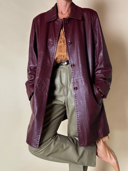 Giaccone svasato in pelle bordeaux “Allegra”