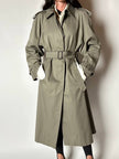 Vintage Aquascutum trench coat in khaki green gabardine with matching belt