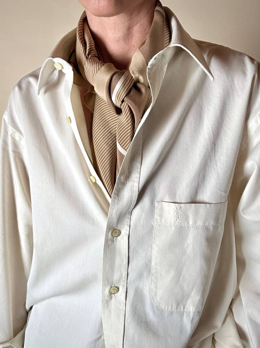 Foulard Yves Saint Laurent vintage in seta a righe con monogramma YSL