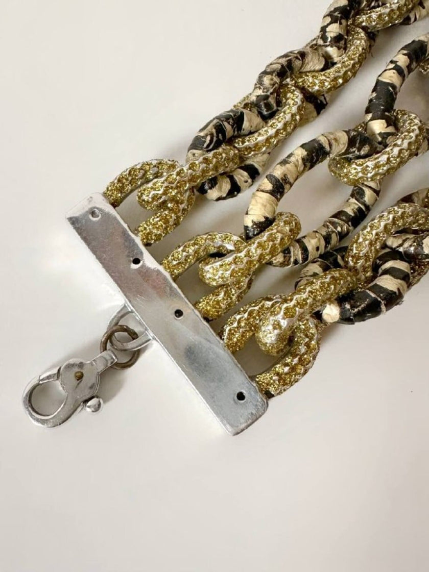 Bracciale KMO Paris multichain in metallo argento whips e glitter oro