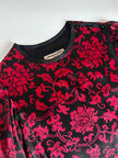 Abito Yves Saint Laurent Rive Gauche in raso con fantasia damascata rossa e nera