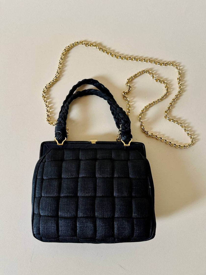 Mini bag in tessuto intrecciato con riporti in pelle
