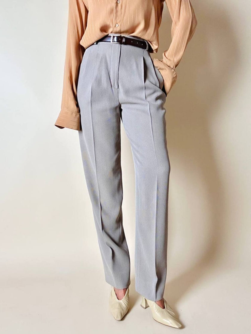 Pantalone Studio 0001 Ferré a vita alta con pince in tessuto operato greige
