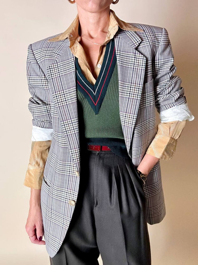 Blazer Yves Saint Laurent in rasato di lana principe di Galles