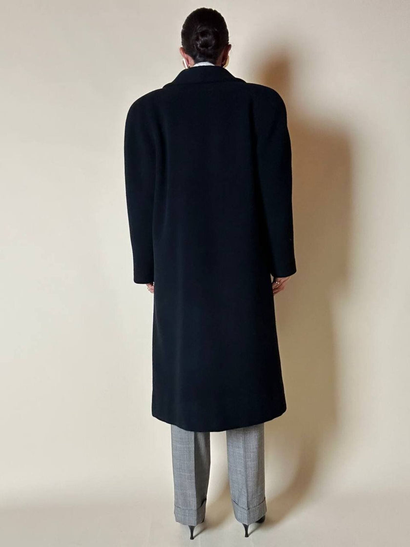 Cappotto doppiopetto oversize in lana nera