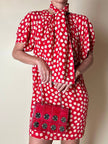 Mini abito rosso in seta jacquard a pois con fusciacca in coordinato “Fendi”