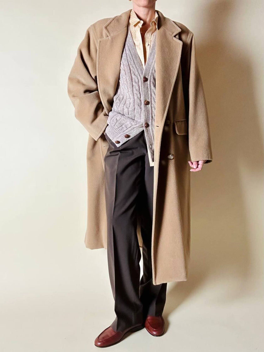 Cappotto doppiopetto Max Mara vintage in lana cammello chiaro