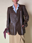 Blazer oversize in pelle color cioccolato