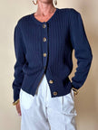 Cardigan Yves Saint Laurent blu navy con bottoni dorati a specchio