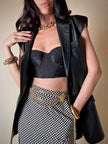 Gilet long en cuir noir « Doortwentyfive »