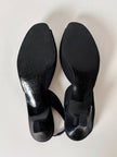 Sandali vintage Yves Saint Laurent in Crêpe de Chine nero con maxi cuori dorati