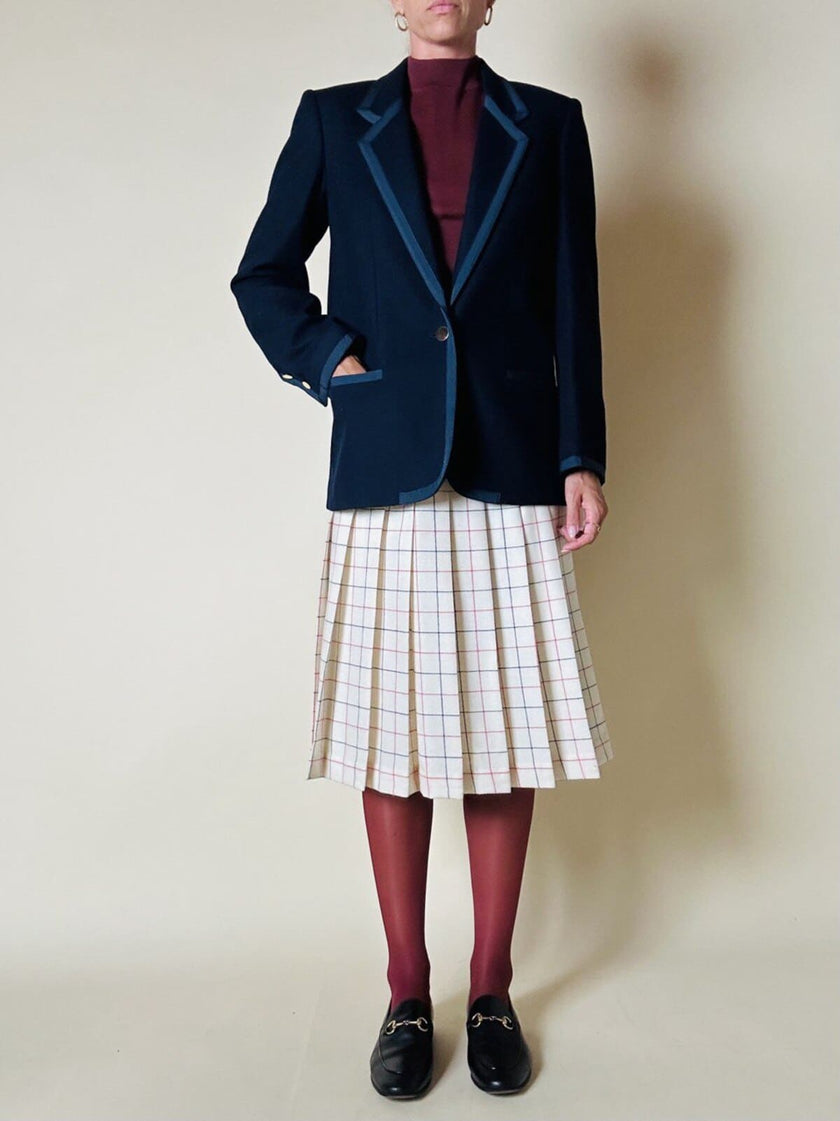 Blazer in lana blu con profili in gros grain “Gibò Firenze”