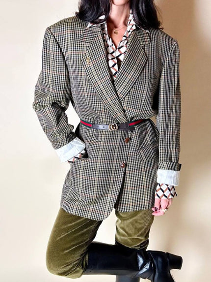Blazer Yves Saint Laurent in lana fantasia pied de poule multicolor