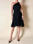 Abito mono spalla con gonna a ruota in voile di seta nero “MSGM”