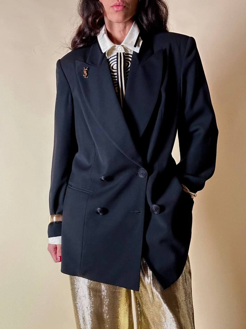 Blazer doppio petto nero con bottoni a spirale in cordino “Galanti”